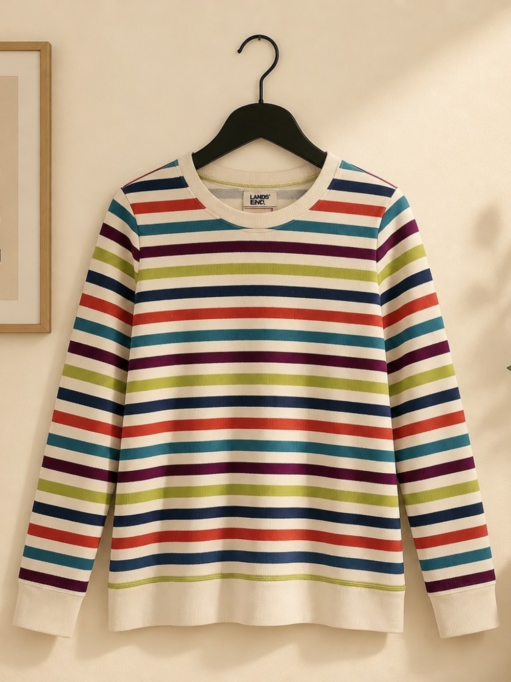Lands' End Serious Sweats Stripe Sweatshirt Women's XS Multicolor Crewneck Pullo